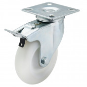 Swivel Plate Fixing Nylon Wheel with Brake, 100mm Diameter, S.W.L. 125kg