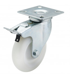 Swivel Plate Fixing Nylon Wheel with Brake, 100mm Diameter, S.W.L. 125kg