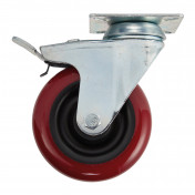 Swivel Plate Fixing Polyurethane Wheel with Brake, 100mm Diameter, S.W.L. 125kg