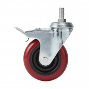 Swivel Bolt Fixing Polyurethane Wheel with Brake, 100mm Diameter, S.W.L. 125kg