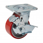 Swivel Plate Fixing Heavy Duty Polyurethane Wheel with Brake, 100mm Diameter, S.W.L. 250kg