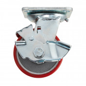 Swivel Plate Fixing Heavy Duty Polyurethane Wheel with Brake, 100mm Diameter, S.W.L. 250kg