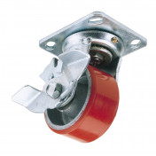 Swivel Plate Fixing Heavy Duty Polyurethane Wheel with Brake, 125mm Diameter, S.W.L. 300kg