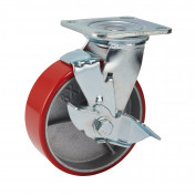 Swivel Plate Fixing Heavy Duty Polyurethane Wheel with Brake, 160mm Diameter, S.W.L. 400kg