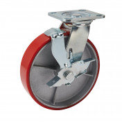 Swivel Plate Fixing Heavy Duty Polyurethane Wheel with Brake, 200mm Diameter, S.W.L. 500kg