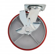 Swivel Plate Fixing Heavy Duty Polyurethane Wheel with Brake, 200mm Diameter, S.W.L. 500kg