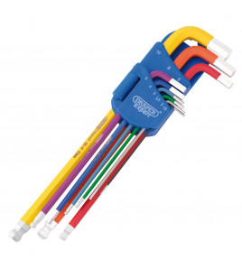 Draper Expert Metric Extra Long Hex. and Ball End Key Set, Colour Coded (9 Piece)