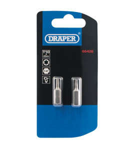 Draper TX-STAR® Insert Bit, 1/4 Hex, 25mm Long, T10 (Pack of 2)