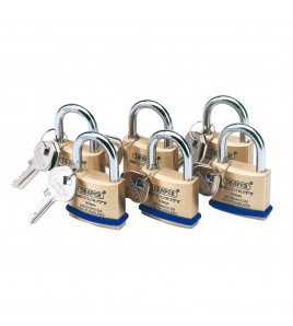 Solid Brass Padlocks with Hardened Steel Shackle, 40mm (Pack of 6)