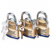 Solid Brass Padlocks with Hardened Steel Shackle, 60mm (Pack of 6)