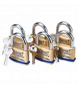 Solid Brass Padlocks with Hardened Steel Shackle, 60mm (Pack of 6)