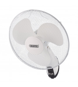230V Oscillating Wall Mounted Fan with Remote Control, 16/400mm, 3 Speed