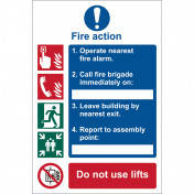 Fire Action Procedure' Mandatory Sign, 200 x 300mm, Design 1