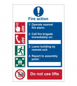 Fire Action Procedure' Mandatory Sign, 200 x 300mm, Design 1