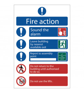 Fire Action Procedure' Mandatory Sign, 200 x 300mm, Design 2