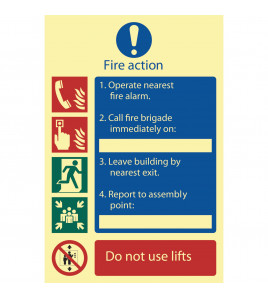 Glow In The Dark 'Fire Action Procedure' Mandatory Sign