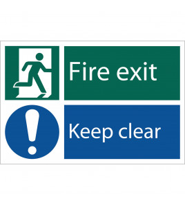 Fire Exit Keep Clear' Safety Sign, 300 x 200mm, Design 2 - Discontinued