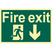 Glow In The Dark 'Fire Exit Arrow Down' Safety Sign