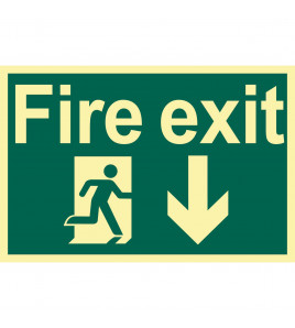 Glow In The Dark 'Fire Exit Arrow Down' Safety Sign