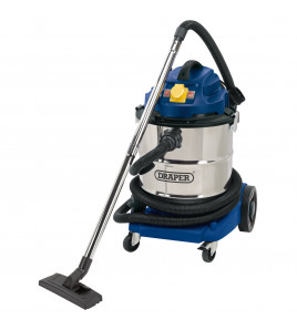 110V Wet and Dry Vacuum Cleaner with Stainless Steel Tank and 110V Power Tool Socket, 50L, 1500W - Discontinued