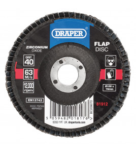 Zirconium Oxide Flap Disc, 100 x 16mm, 40 Grit