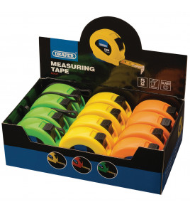 Measuring Tapes, 5m/16ft x 19mm, 3 Colours (Dispenser of 12)