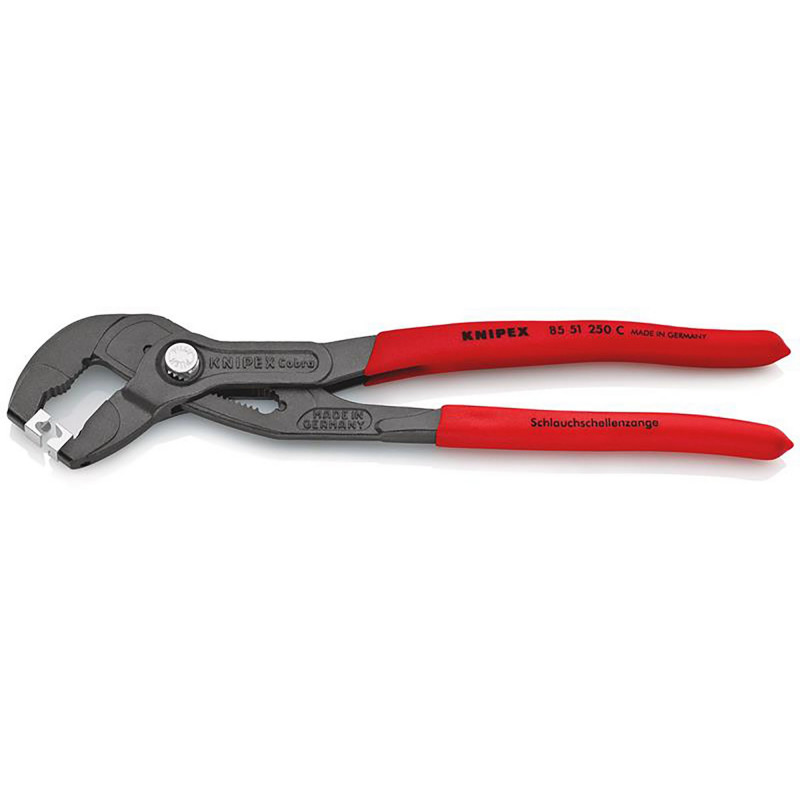 KNIPEX 85 51 250 C SB Hose Clamp Pliers for Click clamps with non-slip plastic coating grey atramentized, 250mm