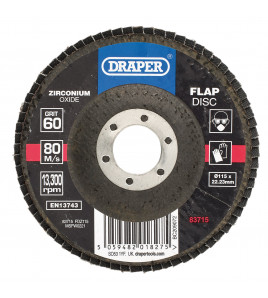 Zirconium Oxide Flap Disc, 115 x 22.23mm, 60 Grit