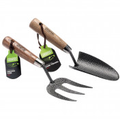 Carbon Steel Heavy Duty Hand Fork and Trowel Set with Ash Handles (2 Piece)