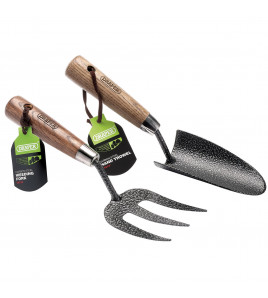 Carbon Steel Heavy Duty Hand Fork and Trowel Set with Ash Handles (2 Piece)