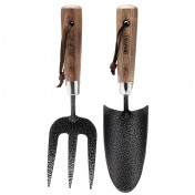 Carbon Steel Heavy Duty Hand Fork and Trowel Set with Ash Handles (2 Piece)