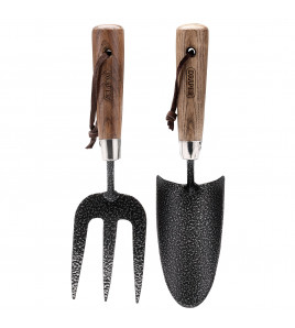 Carbon Steel Heavy Duty Hand Fork and Trowel Set with Ash Handles (2 Piece)