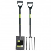 Carbon Steel Garden Fork and Spade Set, Black