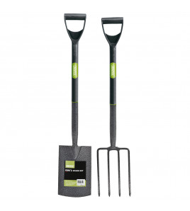 Carbon Steel Garden Fork and Spade Set, Black