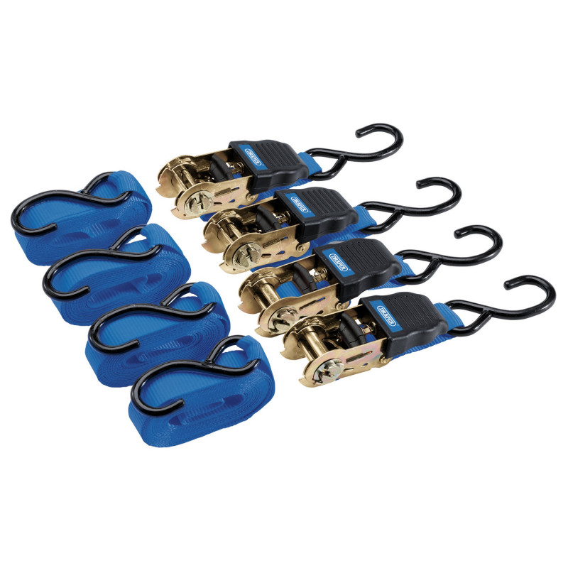 Ratchet Tie Down Straps, 4.5m x 25mm, 225kg (4 Piece)