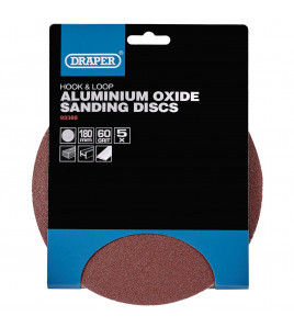 Hook and Loop Aluminium Oxide Sanding Discs, 180mm, 60 Grit (Pack of 5)