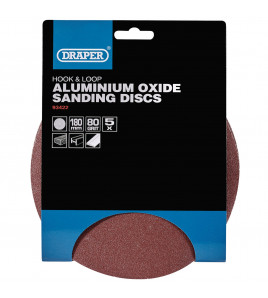 Hook and Loop Aluminium Oxide Sanding Discs, 180mm, 80 Grit (Pack of 5)