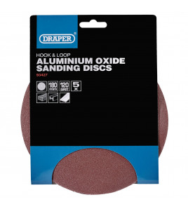 Hook and Loop Aluminium Oxide Sanding Discs, 180mm, 120 Grit (Pack of 5)