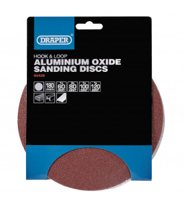 Hook and Loop Aluminium Oxide Sanding Discs, 180mm, Assorted Grit (Pack of 5)