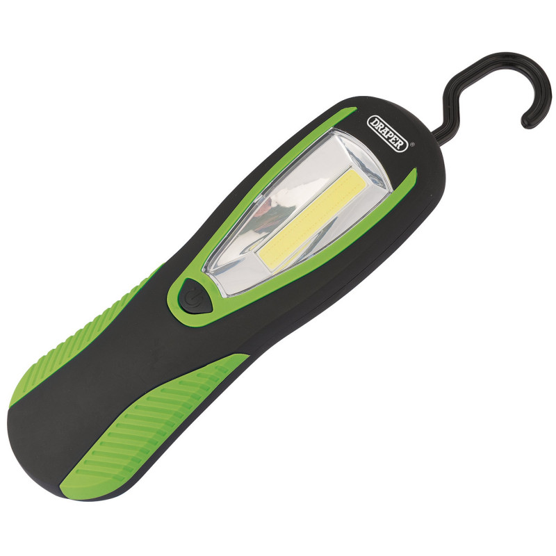 COB LED Work Light with Magnetic Back and Hanging Hook, 3W, 200 Lumens, Green, 3 x AA Batteries Supplied