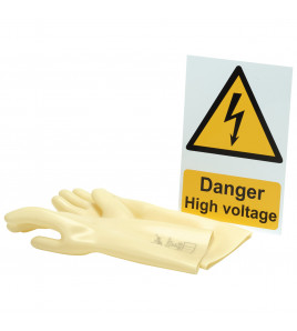 Draper Expert Electrical Insulating Gloves and 'Danger High Voltage' Hazard Sign